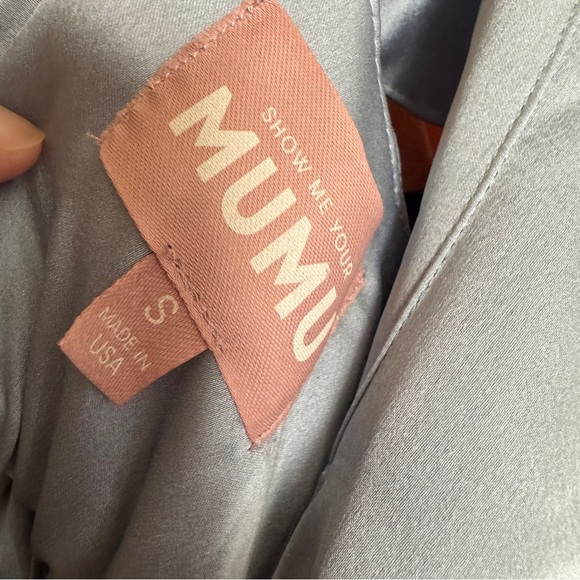 Show Me Your MuMu Zoey Midi Dress Steel Blue Luxe Satin Size S - Picture 7 of 10